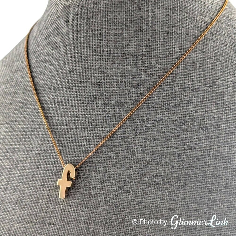 Vintage Gold Tone Letter F Pendant Necklace Initial Charm 16 Inch Chain - Picture 8 of 11